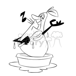 paul the cartoon pear character taking a bath black white clipart.