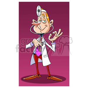 clipart - doug the cartoon doctor listening to stethoscope.