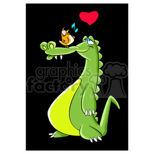 kranky the cartoon crocodile loving a bird clipart.