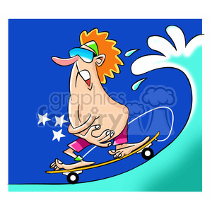 tom the cartoon surfer character surfing skateboard on water clipart.
