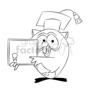 buho the cartoon owl holding diploma black white clipart. Royalty-free image # 397823