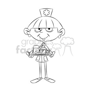 clipart - betty the cartoon nurse holding medicine tray black white.