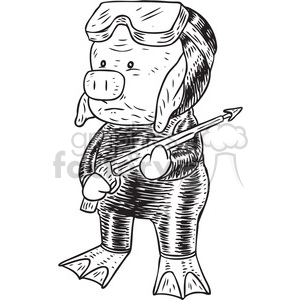 scuba pig vector illustration clipart.