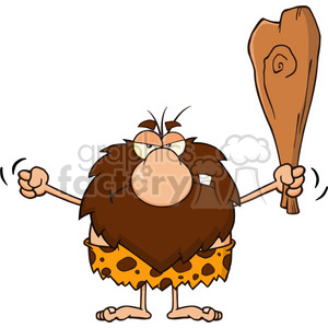 grumpy male caveman cartoon mascot character holding up a fist and a club vector illustration clipart.