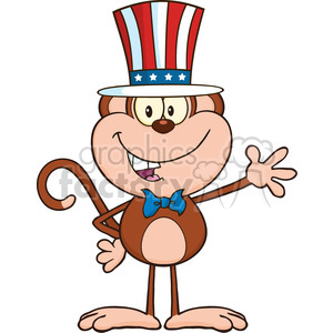royalty free rf clipart illustration smiling monkey cartoon character with patriotic usa hat waving vector illustration isolated on white clipart. Royalty-free image # 399582