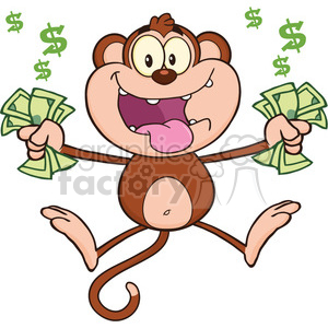 royalty free rf clipart illustration greedy monkey cartoon character jumping with cash money vector illustration isolated on white clipart. Royalty-free image # 399612