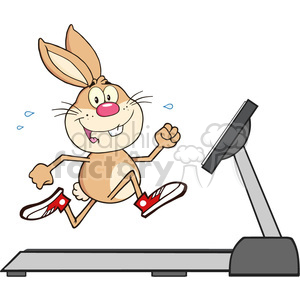 royalty free rf clipart illustration smiling rabbit cartoon character running on a treadmill vector illustration isolated on white clipart. Royalty-free image # 399690