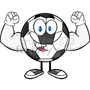happy soccer ball cartoon mascot character flexing vector illustration isolated on white background