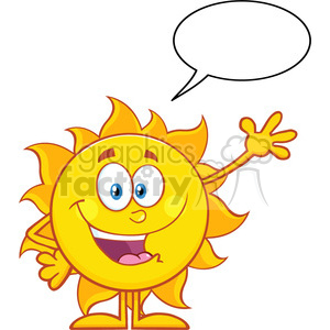 10106 happy sun cartoon mascot character waving for greeting with speech bubble vector illustration isolated on white background clipart. Royalty-free image # 399881