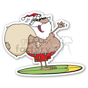 surfing santa sticker clipart.