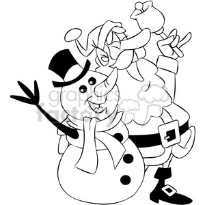 black and white santa and snowman singing clipart.