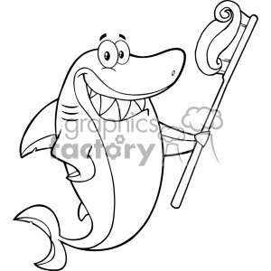 Black And White Smiling Shark Cartoon Holding A Toothbrush With