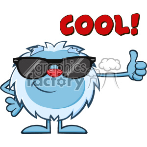 Cute Little Yeti Cartoon Mascot Character With Sunglasses Holding A Thumb Up Vector With Text Cool! clipart. Royalty-free image # 402894