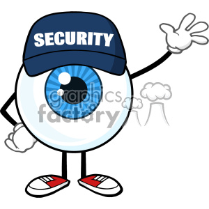 clipart - Blue Eyeball Cartoon Mascot Character Security Guard Waving For Greeting Vector.