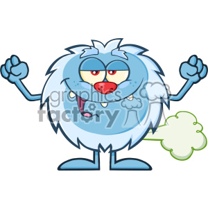 Smiling Little Yeti Cartoon Mascot Character Farting Vector clipart.