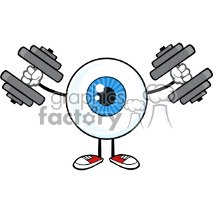 Blue Eyeball Guy Cartoon Mascot Character Working Out With Dumbbells Vector