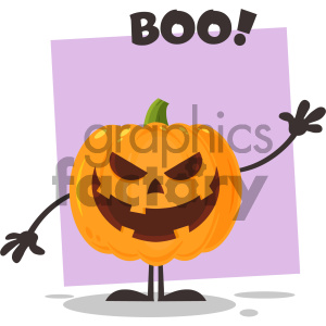 Grinning Evil Halloween Pumpkin Cartoon Emoji Character Waving For Greeting Vector Illustration Flat Design Style Isolated On White Background_1 clipart.