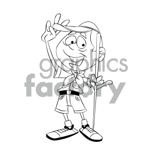 clipart - black and white cartoon boy scout character.