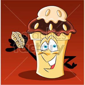 cartoon ice cream mascot character with a chocolate coating clipart. Royalty-free image # 406995