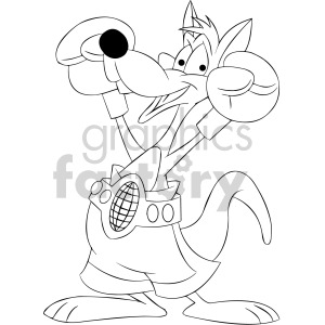 clipart - black and white cartoon kangaroo boxer.