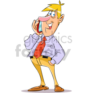 cartoon character dad midlife talking phone laugh happy