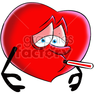 cartoon heart feeling sick character clipart.