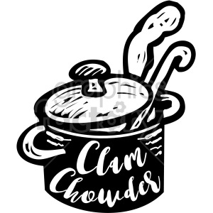 soup cooking dinner clam+chowder pot black+white