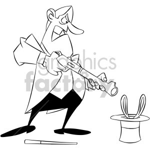 black and white cartoon magician with a gun clipart.