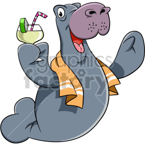 carton manatee holding drink clipart. Commercial use image # 408420