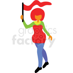 woman holding festival flag vector clipart .