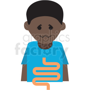african american boy with upset digestion vector icon clipart.