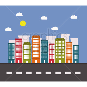 clipart - cartoon city with road scene vector.
