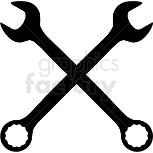 crossed combination wrench vector icon clipart.