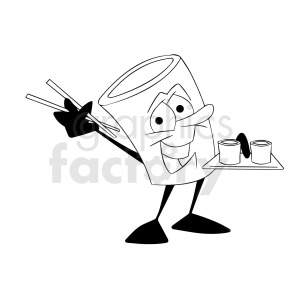 black and white cartoon sushi character serving food clipart. Royalty-free image # 412409