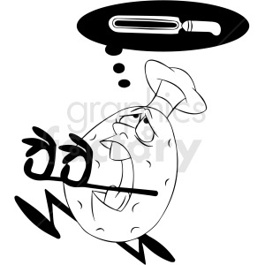 black and white cartoon potato character running from peeler clipart.