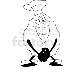 clipart - black and white cartoon potato chip character.