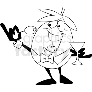clipart - black and white cartoon olive eating an olive.
