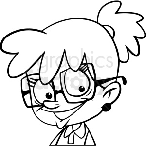 clipart - black and white cartoon nerd girl head vector clipart.