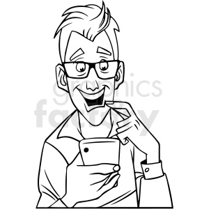 clipart - black and white man watching social media vector clipart.