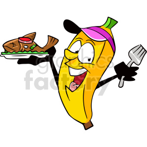 cartoon banana cooking fish clipart clipart. Commercial use image # 414939