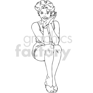 clipart - black and white girl sitting clipart.