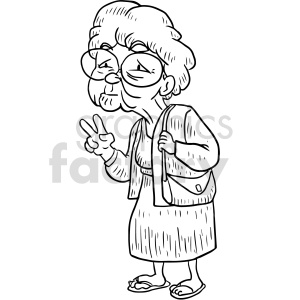 clipart - black and white peace sign granny clipart.