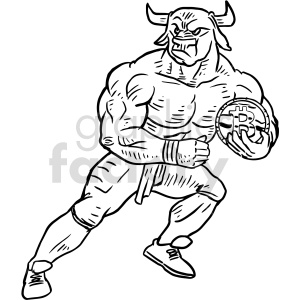 black and white bull football player holding bitcoin vector clipart .
