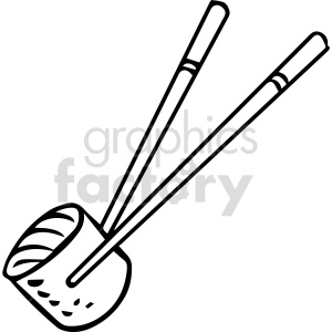 black and white chopsticks with sushi clipart .