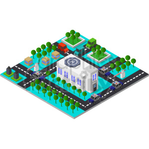isometric buildings police+station traffic roads