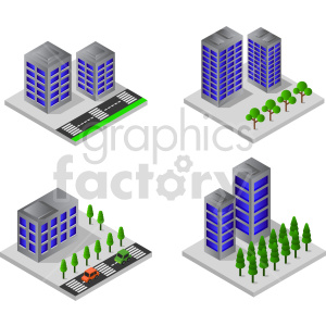 office building bundle isometric vector graphic clipart.