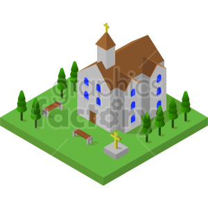 church isometric vector graphic clipart.