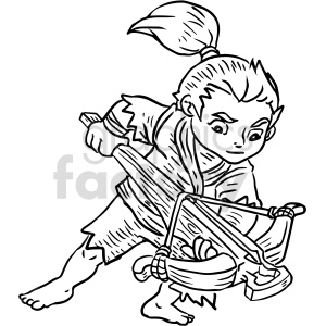 black and white crossbow hunter clipart