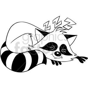 cartoon animals black+white lying+down sleeping raccoon 