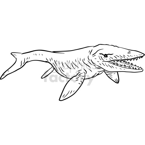 black and white ocean dinosaur vector clipart .